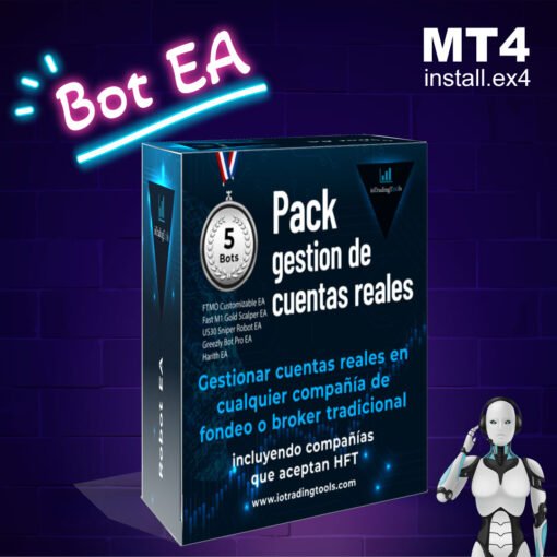 Características Destacadas: Análisis avanzado de señales Estrategias de trading diversificadas Compatibilidad con varios pares de divisas Gestión de riesgos integrada Rendimiento probado y garantizado El pack mas completo para gestionar cuentas reales en cualquier compañía de fondeo o broker tradicional incluyendo compañías que aceptan HFT Aprovecha esta oferta exclusiva y lleva tu experiencia de trading al siguiente nivel. ¡Obtén el paquete completo ahora y ahorra un 50%!